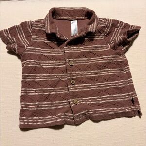 Brown Striped Short-Sleeve Button-Down Shirt for Kids